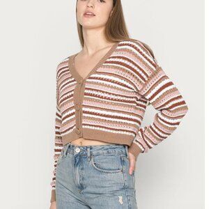 Hollister Multi-colored Sunset Crop crocheted stripe cardigan | Size Large